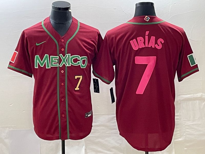 Men 2023 World Cub Mexico #7 Urias Red pink Nike MLB Jersey6